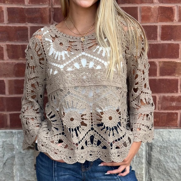 NWOT🤎POL Bohemian Goddess Crochet Top One Size - Picture 3 of 9